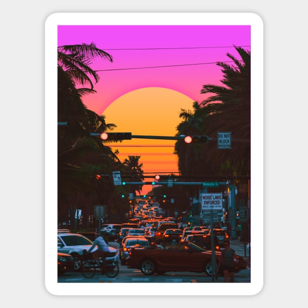 Vaporwave Sunset III (Miami Vice) Magnet by Yagedan